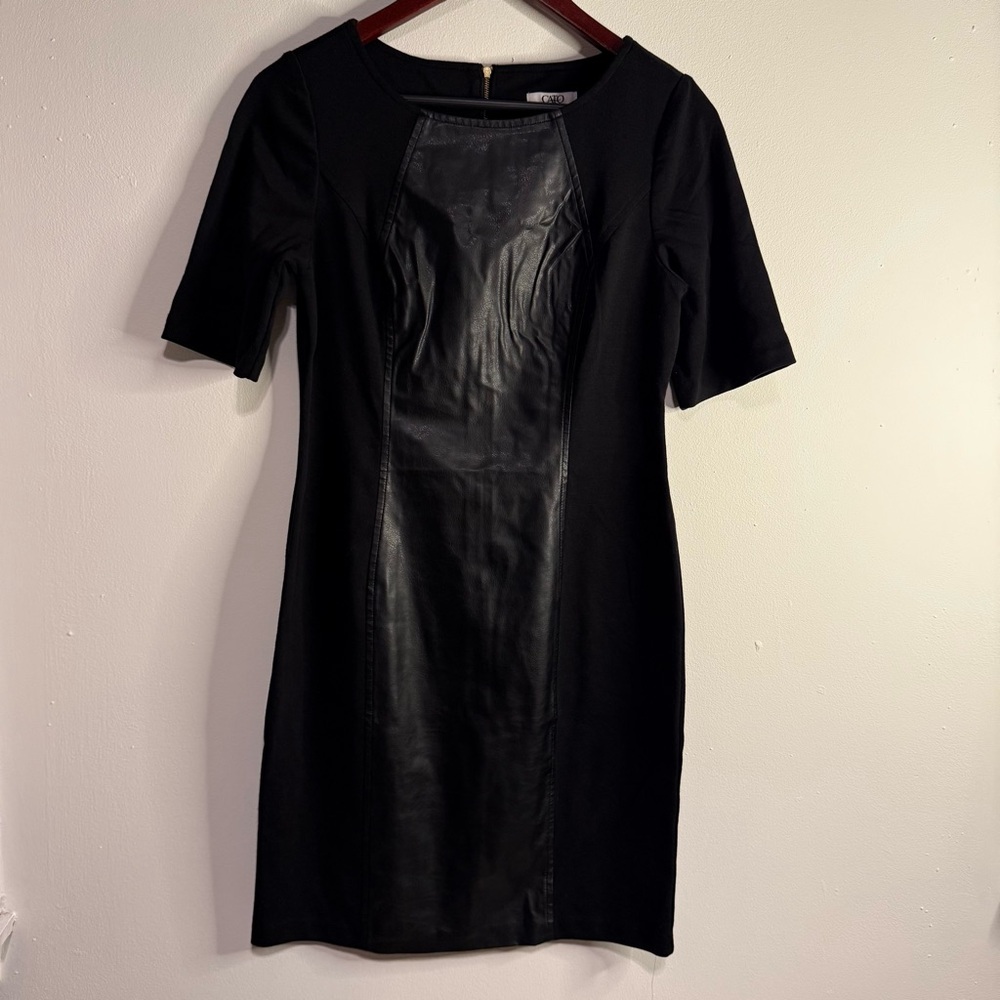 Cato Black Faux Leather Panel Mini Dress